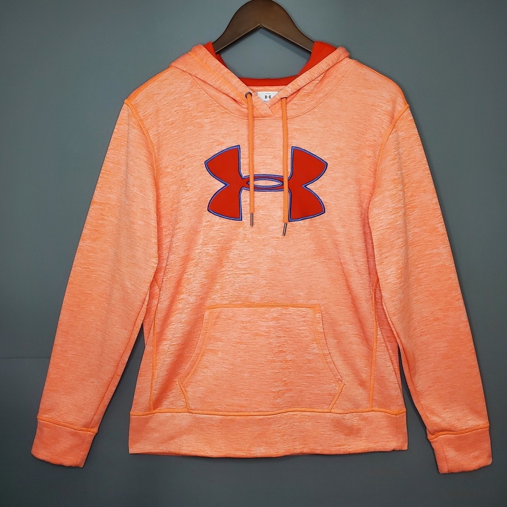 Under Armour ColdGear Hoodie Womens Small Orange Heathered Pullover Sweatshirt